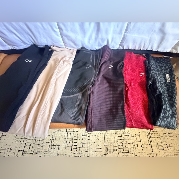 Gymshark Pants - Gymshark Athletic Legging Bundle - Neutral, Black, Burgundy, Red🦋 6 pc